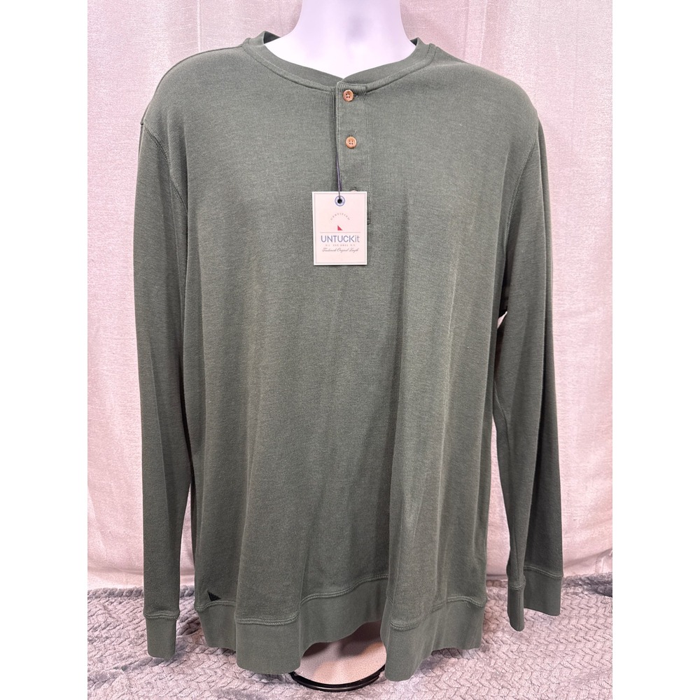 UNTUCKit Veneroso Mens XL Dark Green Henley Sweater Cotton Viscose NWT 41307Dgr